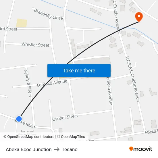 Abeka Bcos Junction to Tesano map