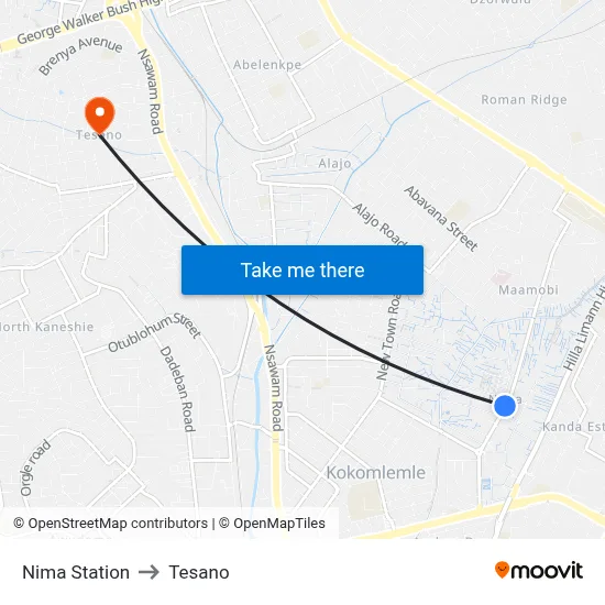 Nima Station to Tesano map