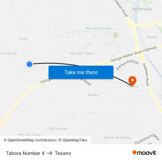 Tabora Number 4 to Tesano map