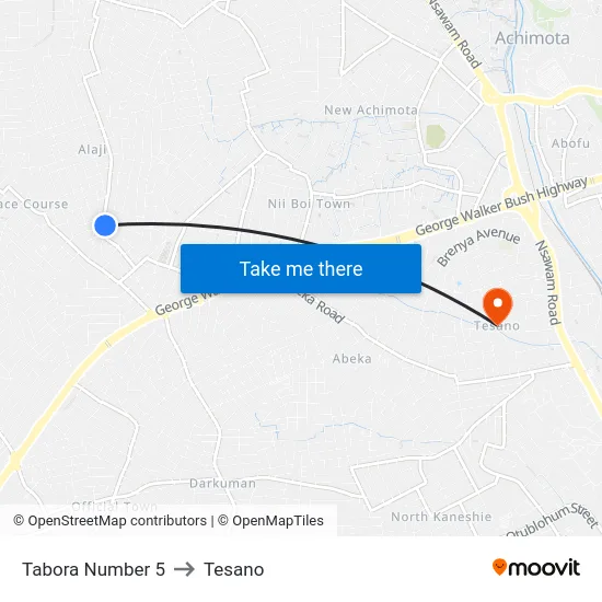Tabora Number 5 to Tesano map