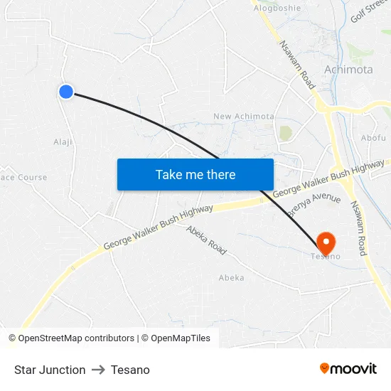 Star Junction to Tesano map