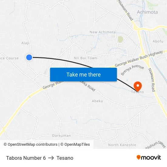 Tabora Number 6 to Tesano map