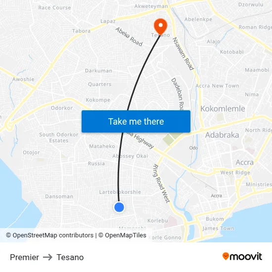 Premier to Tesano map