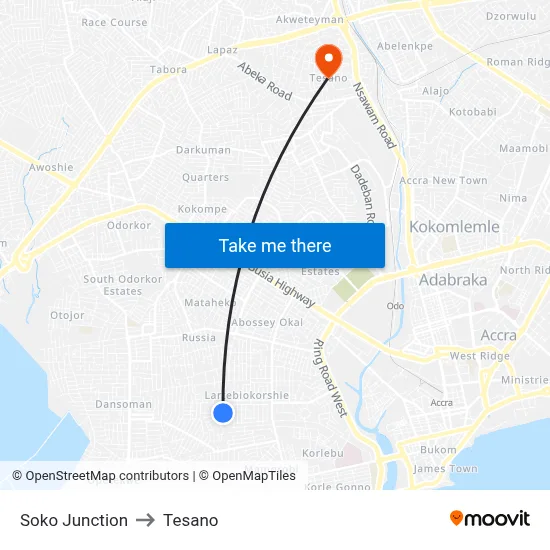 Soko Junction to Tesano map