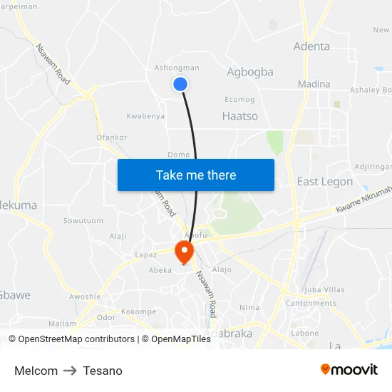 Melcom to Tesano map