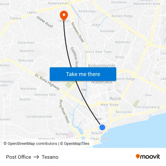 Post Office to Tesano map