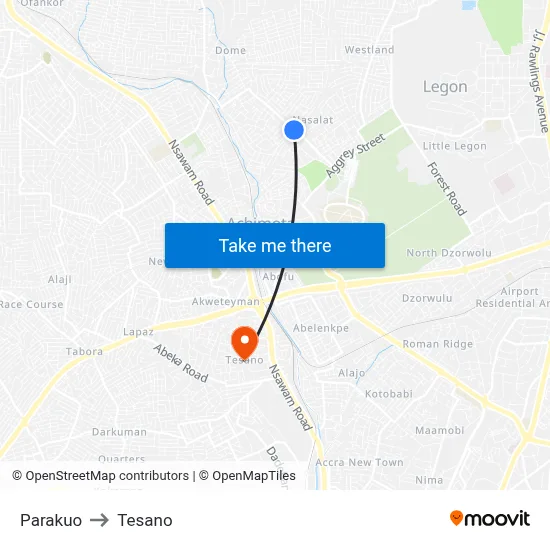Parakuo to Tesano map