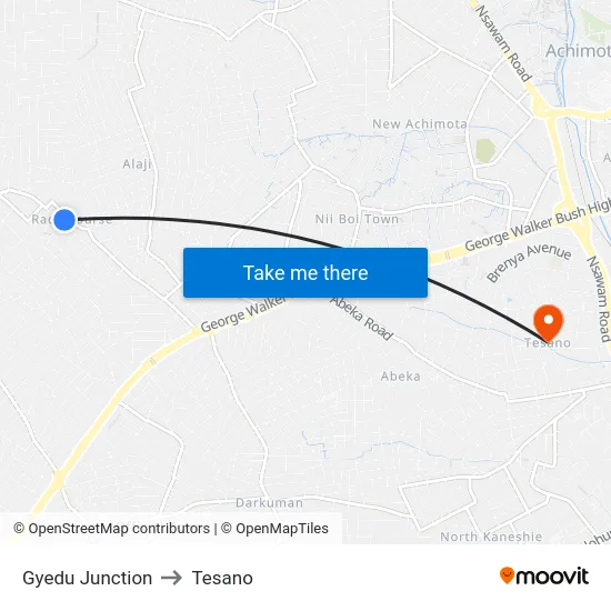 Gyedu Junction to Tesano map