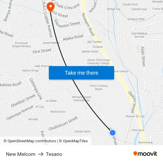 New Melcom to Tesano map