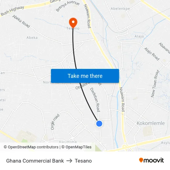 Ghana Commercial Bank to Tesano map