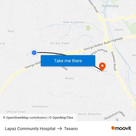 Lapaz Community Hospital to Tesano map