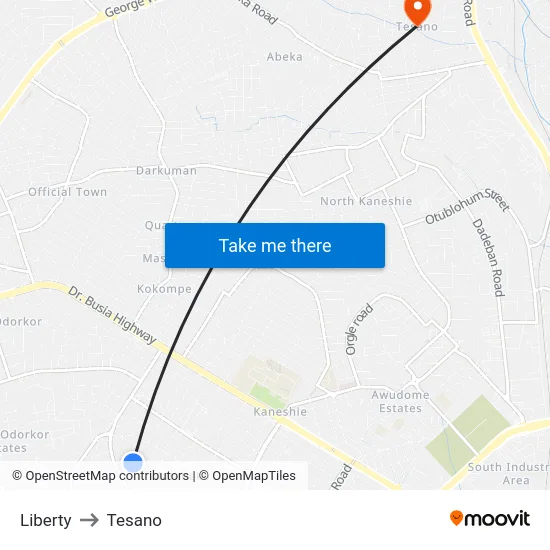 Liberty to Tesano map