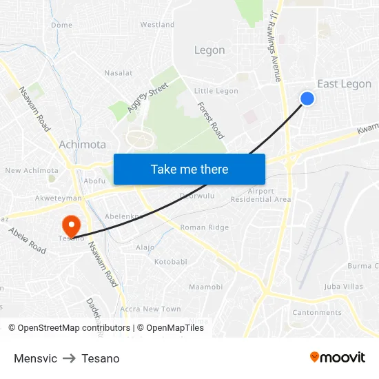 Mensvic to Tesano map