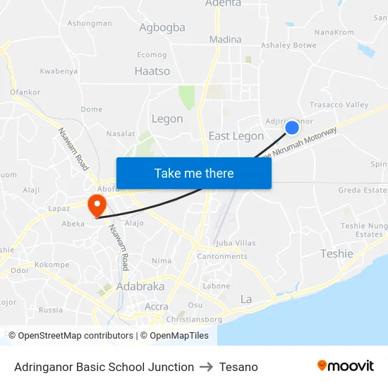 Adringanor Basic School Junction to Tesano map
