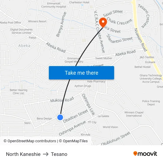 North Kaneshie to Tesano map