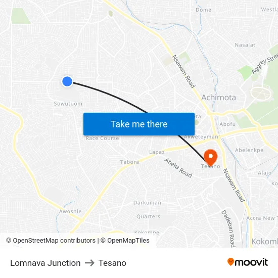 Lomnava Junction to Tesano map