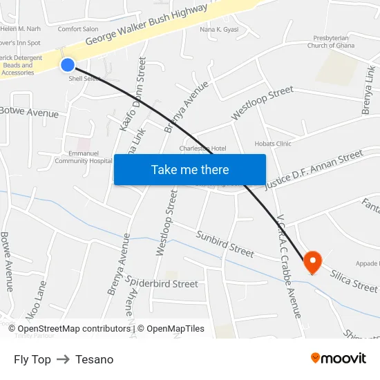 Fly Top to Tesano map