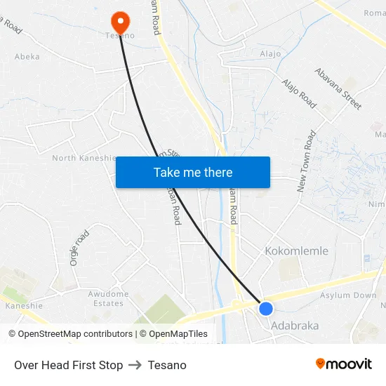 Over Head First Stop to Tesano map