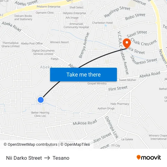 Nii Darko Street to Tesano map