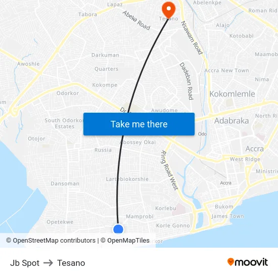 Jb Spot to Tesano map