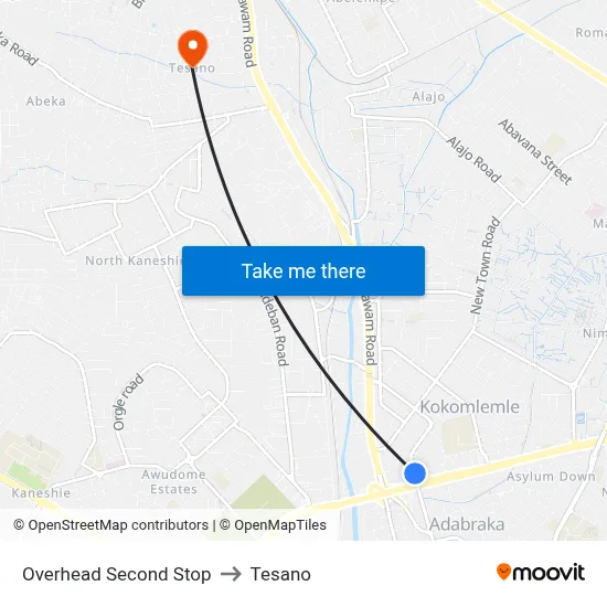 Overhead Second Stop to Tesano map