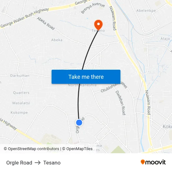 Orgle Road to Tesano map
