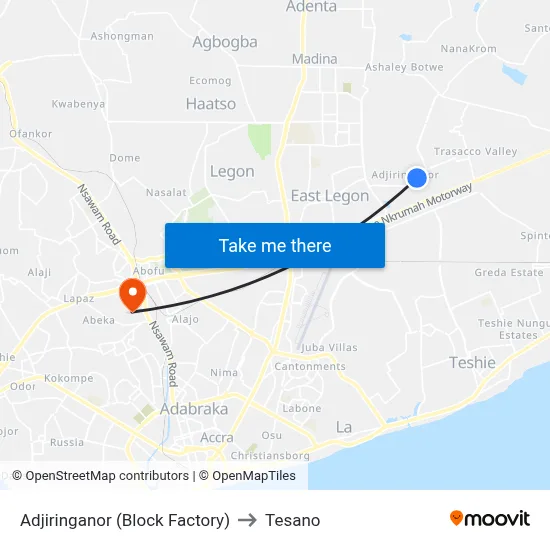 Adjiringanor (Block Factory) to Tesano map
