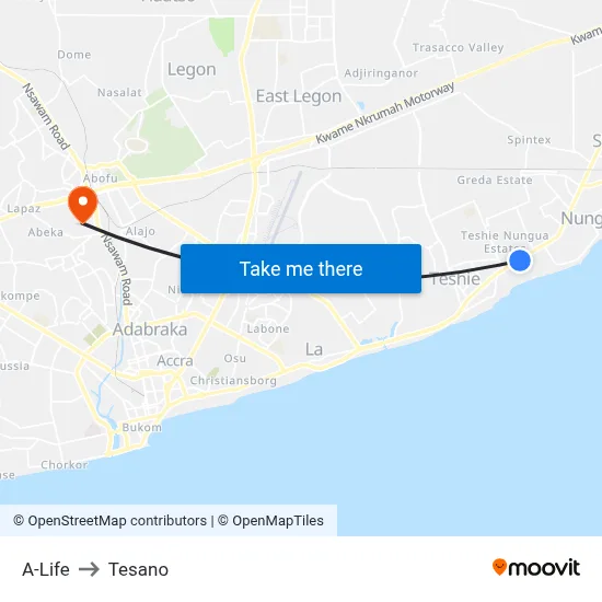 A-Life to Tesano map