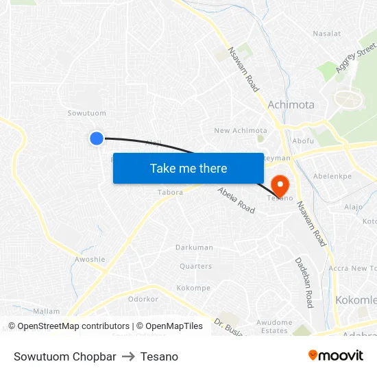 Sowutuom Chopbar to Tesano map