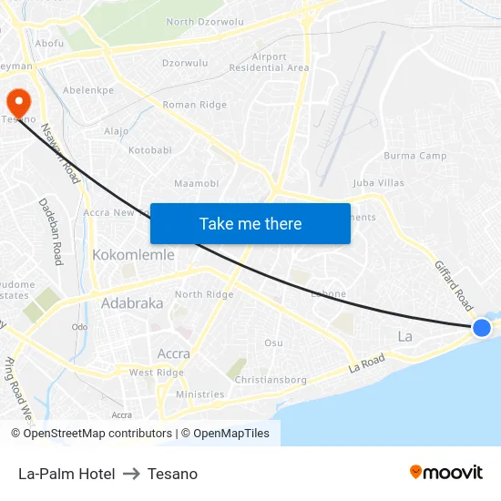 La-Palm Hotel to Tesano map
