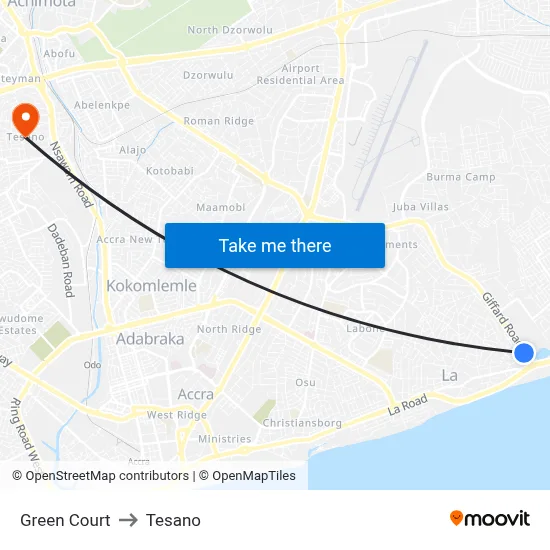 Green Court to Tesano map