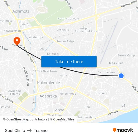 Soul Clinic to Tesano map