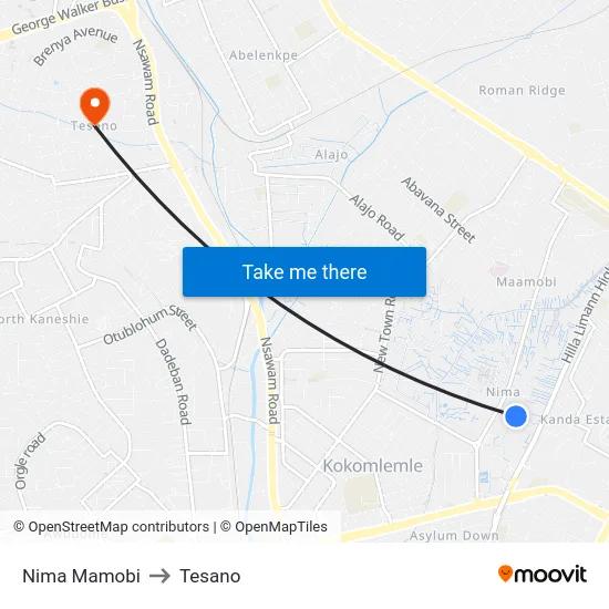 Nima Mamobi to Tesano map