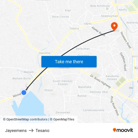 Jayeemens to Tesano map