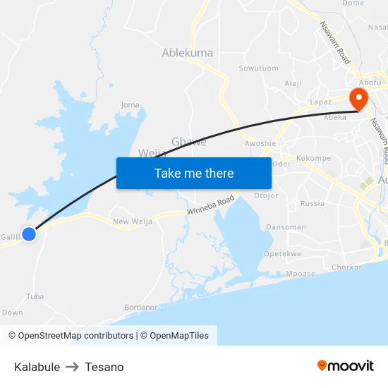 Kalabule to Tesano map