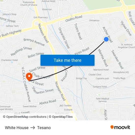 White House to Tesano map