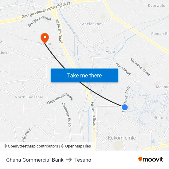 Ghana Commercial Bank to Tesano map