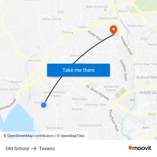 Old School to Tesano map