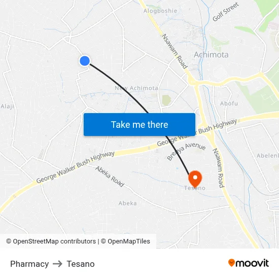 Pharmacy to Tesano map