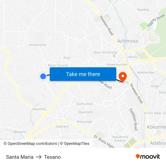 Santa Maria to Tesano map