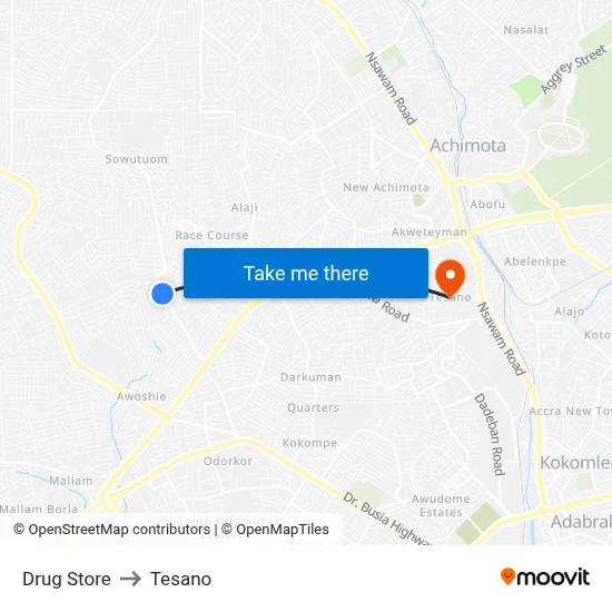 Drug Store to Tesano map
