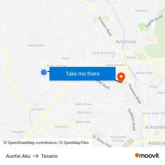 Auntie Aku to Tesano map