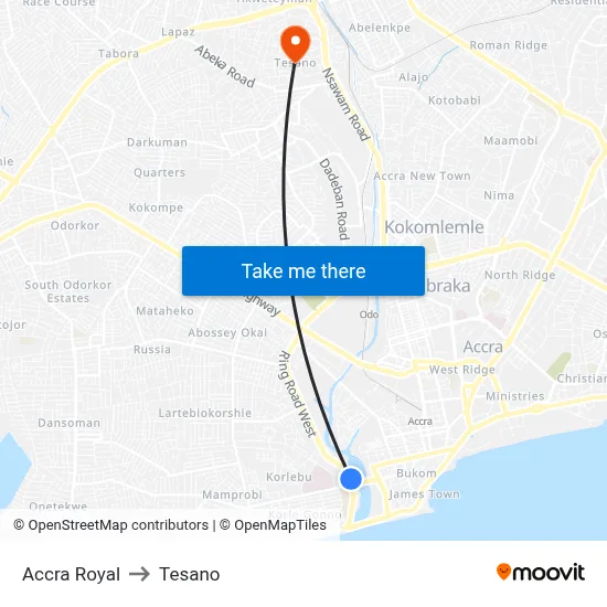 Accra Royal to Tesano map