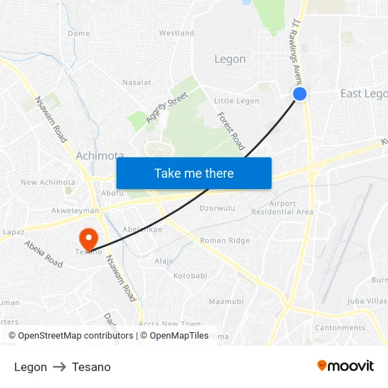 Legon to Tesano map