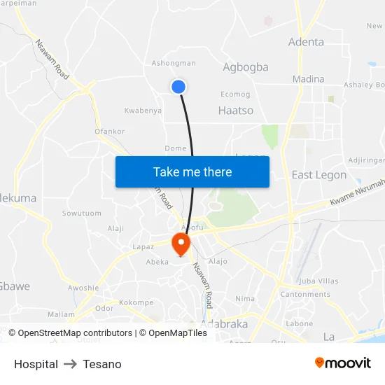 Hospital to Tesano map