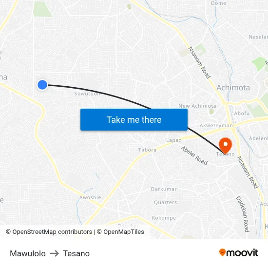 Mawulolo to Tesano map