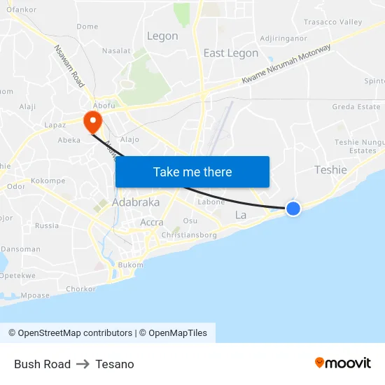 Bush Road to Tesano map