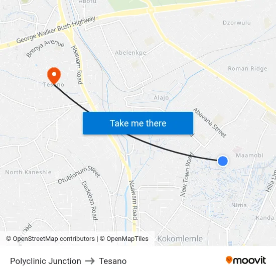 Polyclinic Junction to Tesano map