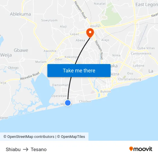 Shiabu to Tesano map