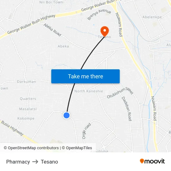 Pharmacy to Tesano map